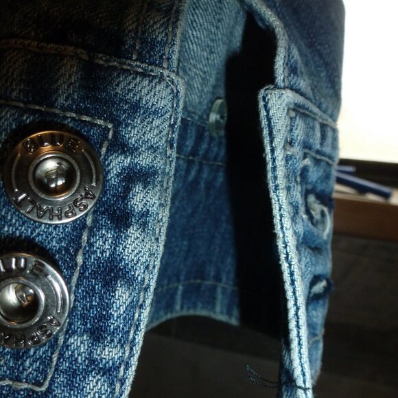 Blue Asphalt Jean Jacket Women's Size S Blue Distressed Denim Fitted Jacket - Picture 4 of 11